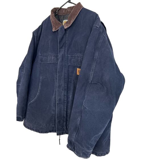 Vintage Carhartt Chore Jacket Navy Blue Mens Size XXL C26 MDT Distressed Rare - Picture 2 of 11